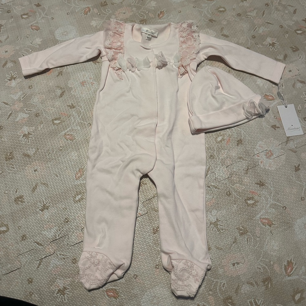 Floral Dressy Baby Onesie with Beanie Hat
